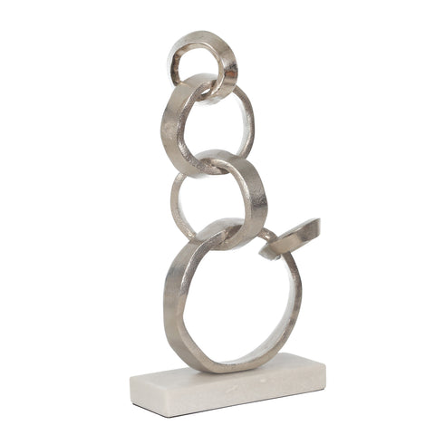 LINKED SILVER RINGS ON MARBLE BASE